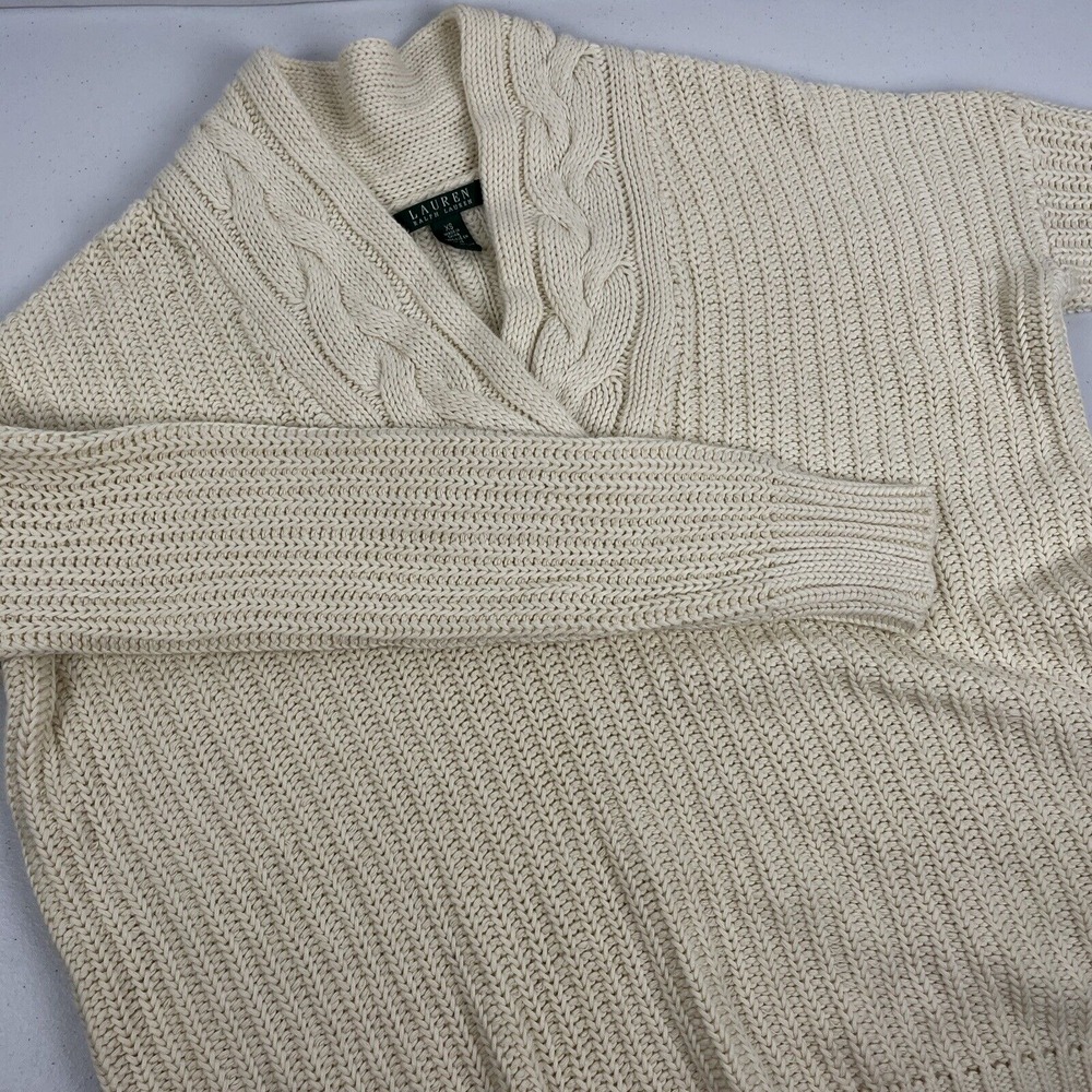 Lauren Ralph Lauren Cream Cable-Knit V-Neck Sweater